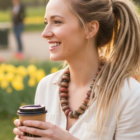 Earthy Colorful Natural Material / Wood beaded Necklace - Picture 1 of 5